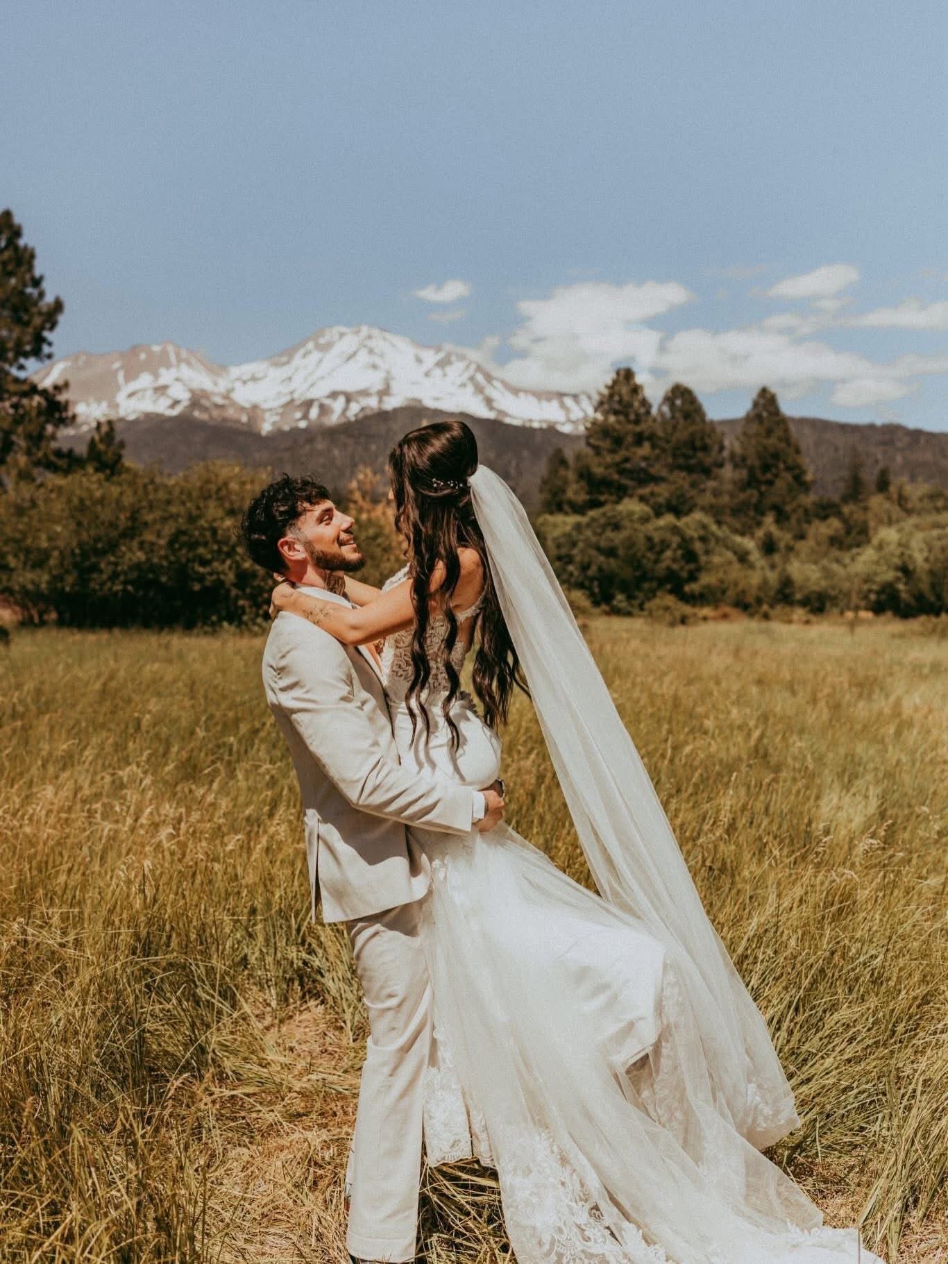 Evan and Sarah on their wedding day